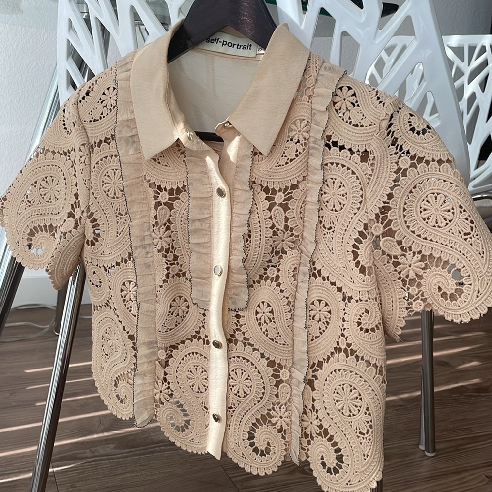 💗rare Self-Portrait Tan Lace Women's crop Top💗 - Picture 2 of 6